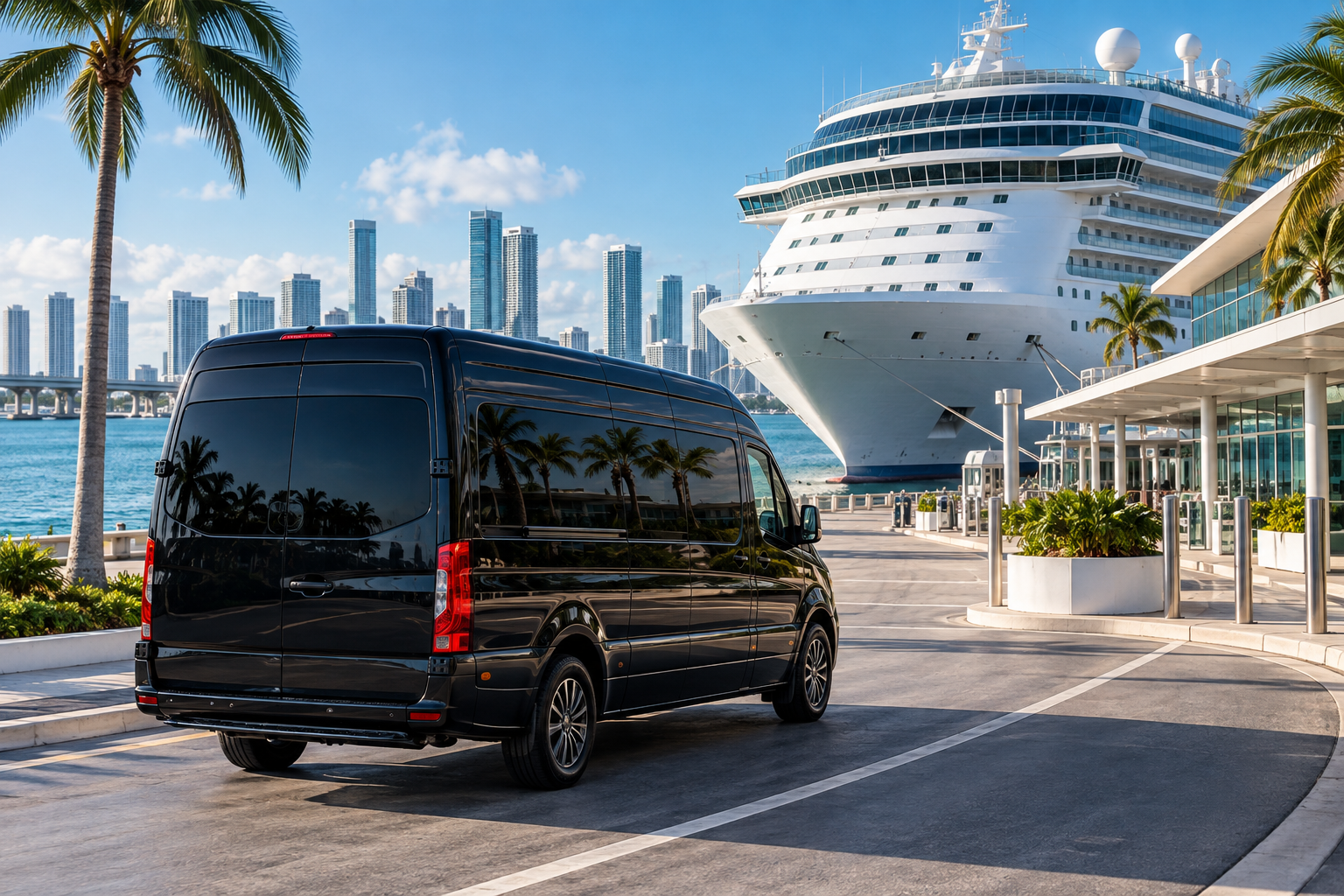 Private group van arriving at PortMiami