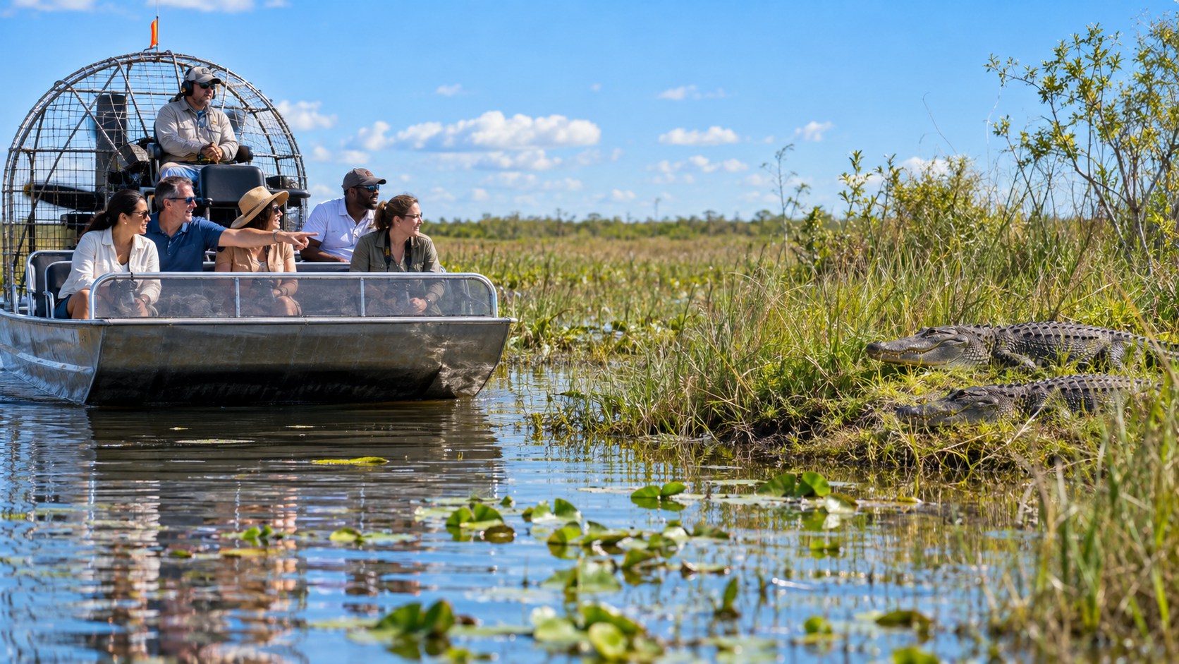 Everglades airboat tour watching alligators