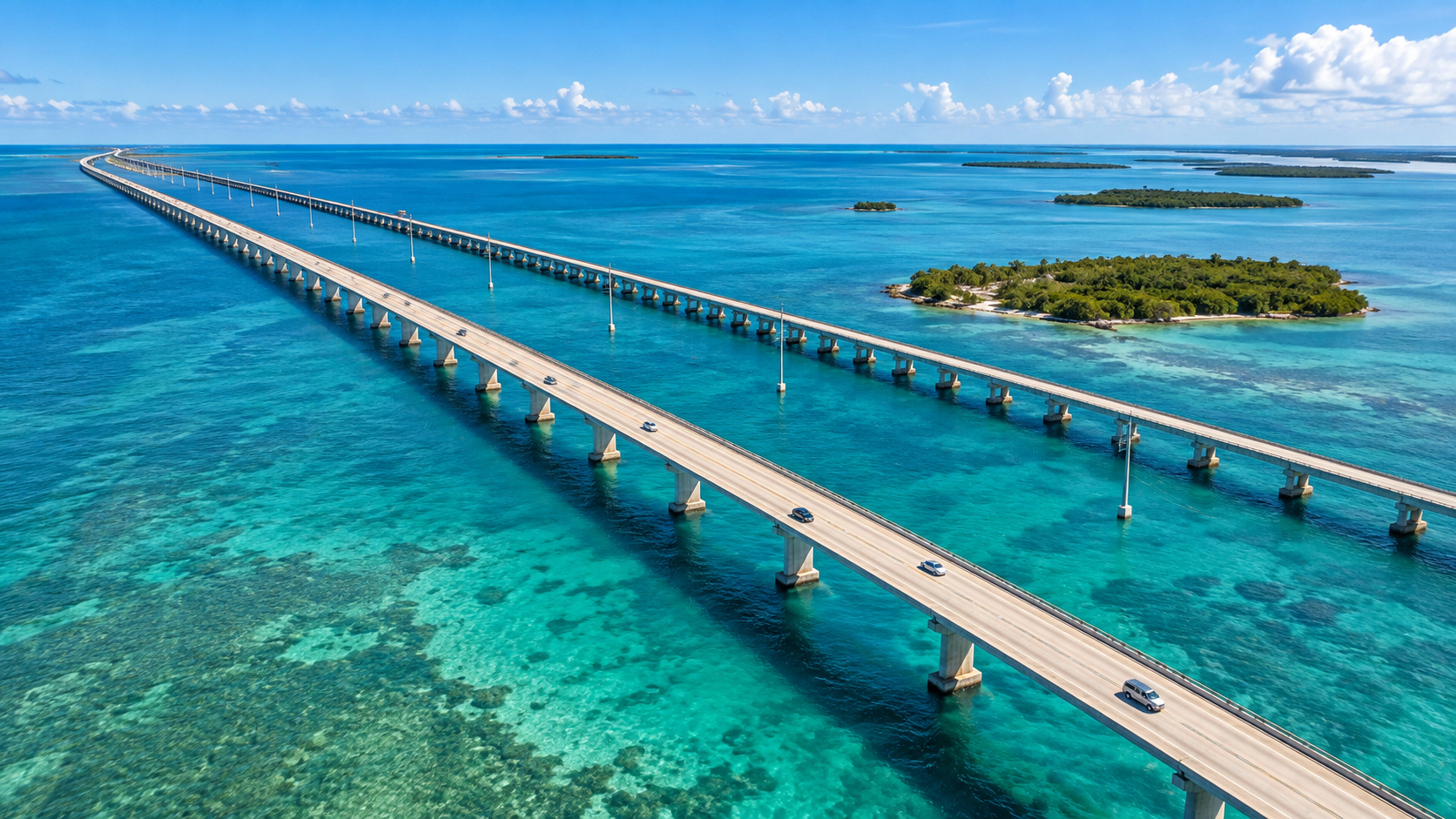 Aerial view of Seven Mile Bridge in the Florida Keys